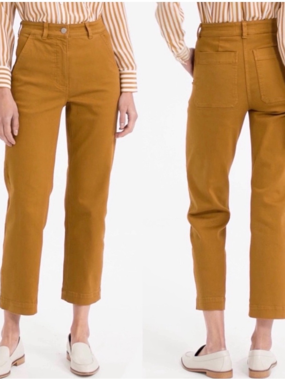 Everlane Straight Leg Cropped Pants  Trouser Golden Brown 2 Womens Preppy Casual